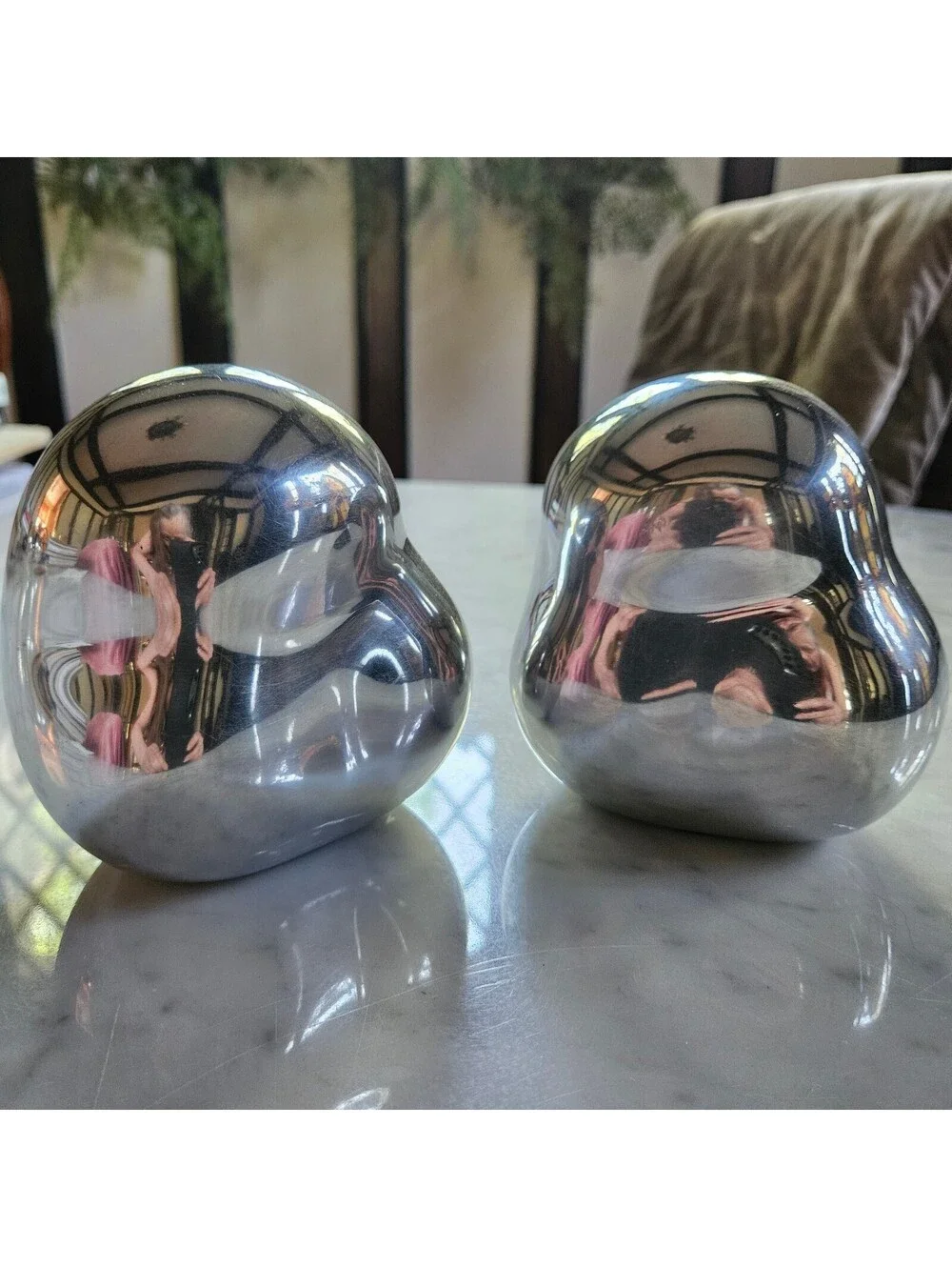 Vtg 90s Mukul Goyal Pair Bookends Chrome Biomorphic Blob Silver SET of 2